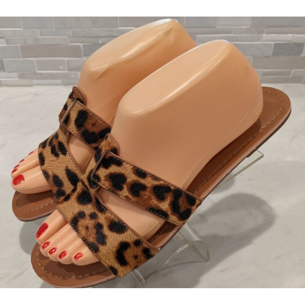 J.CREW Calf Hair Beachside Slip-On Saldals Slides In Leopard Print Size 9 - Picture 7 of 11